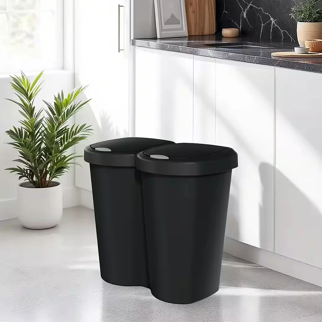 Spetebo Mülleimer Duo 40L schwarz mit Push-Deckel, recycelbar