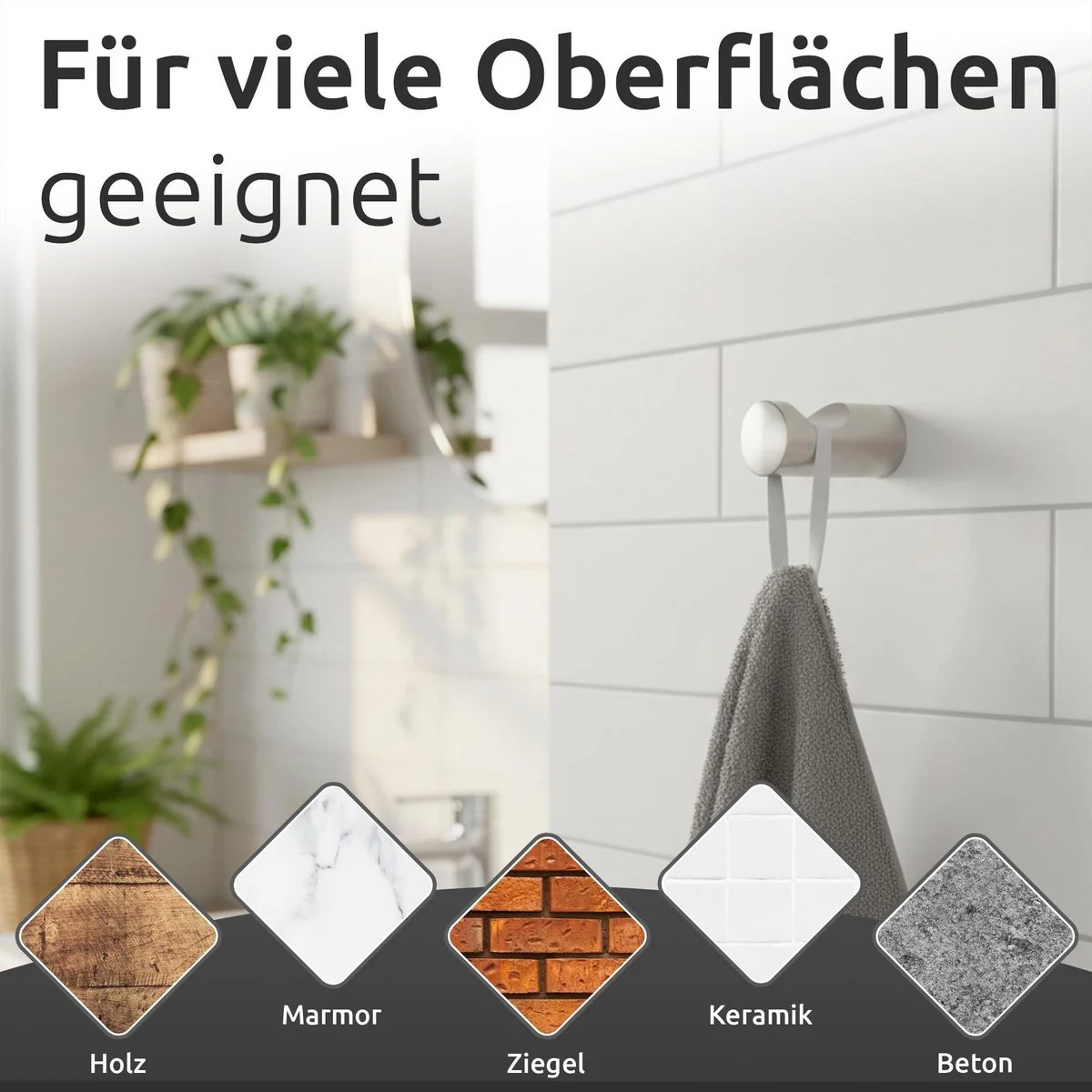 ECENCE Wandhaken 4 Stück Handtuchhaken zum Bohren gebürstet für Bad
