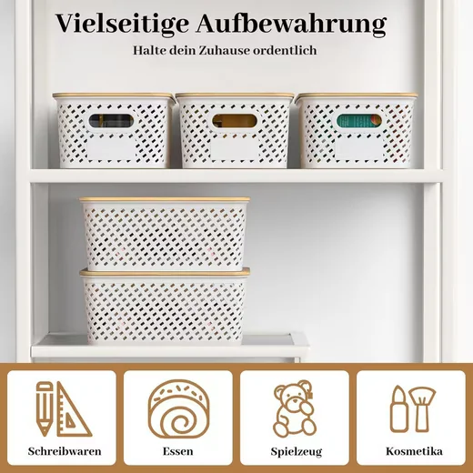BLINGBIN Aufbewahrungsboxen 6er Set 5L Kunststoff mit Bambusdeckel