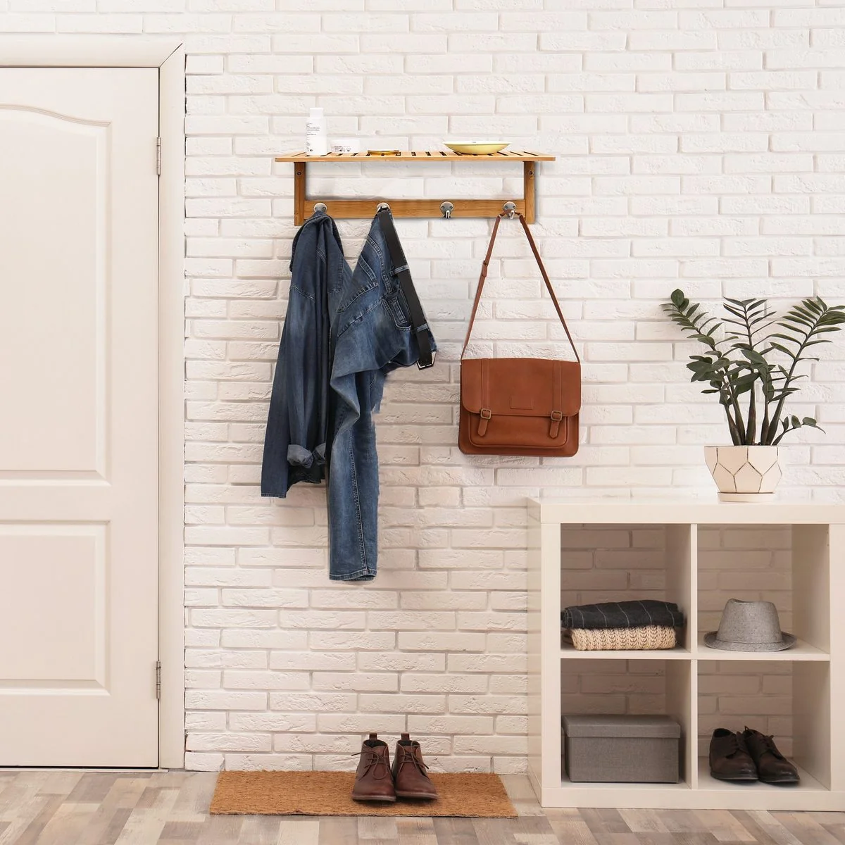 Relaxdays Wandgarderobe Wandregal mit Hakenleiste und Ablage für Flur