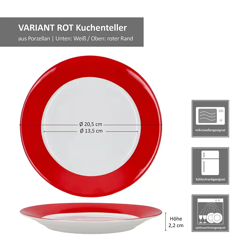 MamboCat Frühstücksteller Set 6 Stück Rot Kuchenteller Dessertteller