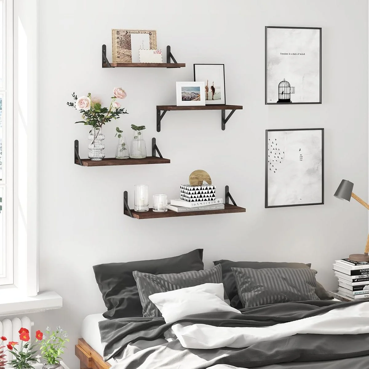 OKWISH Wandregal 4er Set aus Holz Schweberegal Bücherregal Hängeregal