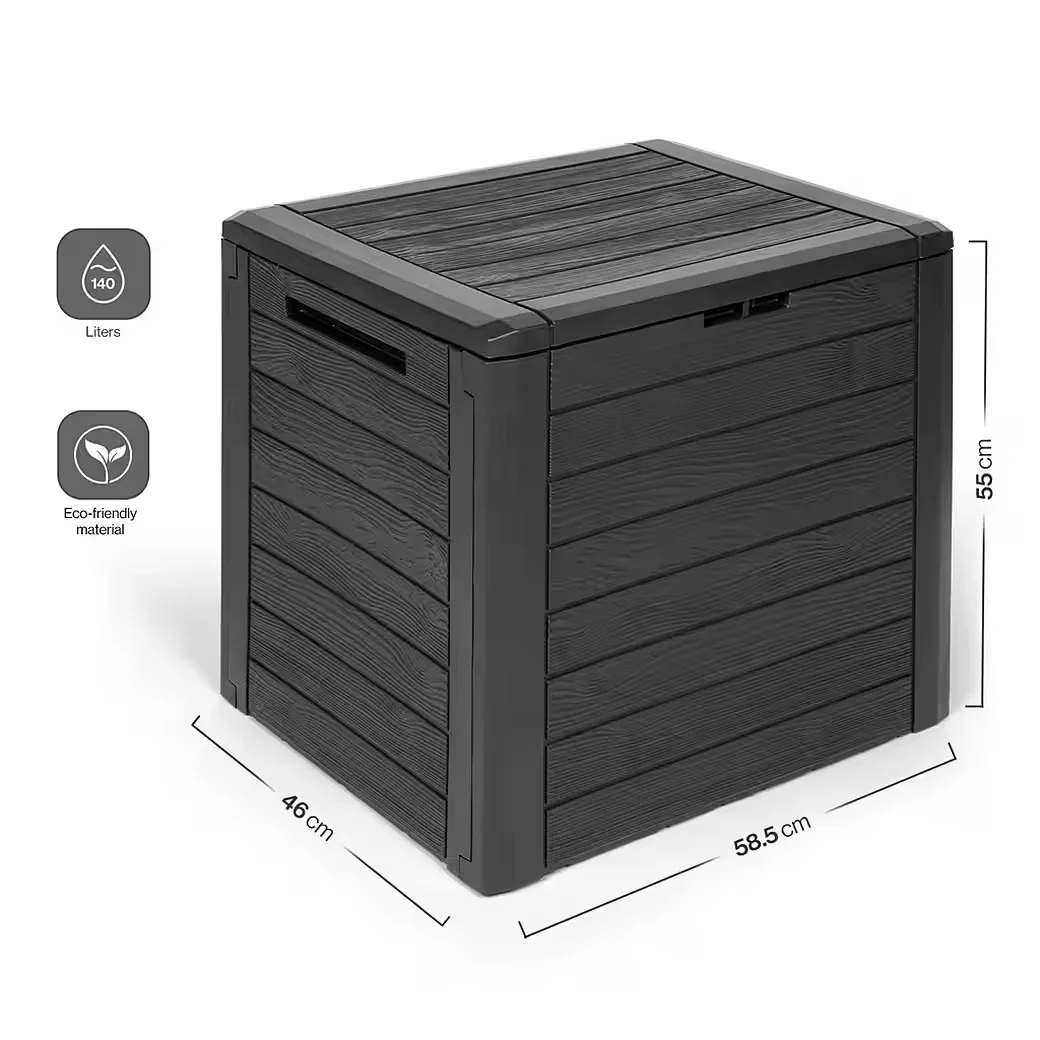 KREHER Kissenbox WOOD 140 L Holzoptik Anthrazit Garten Auflagenbox