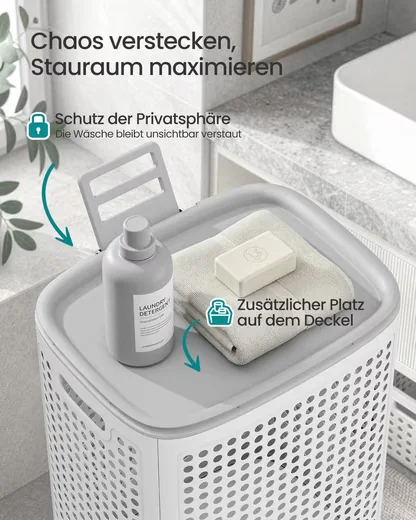 SONGMICS Wäschekorb mit Deckel Plastik Wäschesammler Badezimmer