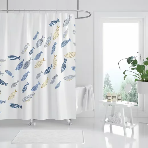 FOUORTUNATE-BEE Duschvorhang Fischschwarm mit Ringen für Dusche